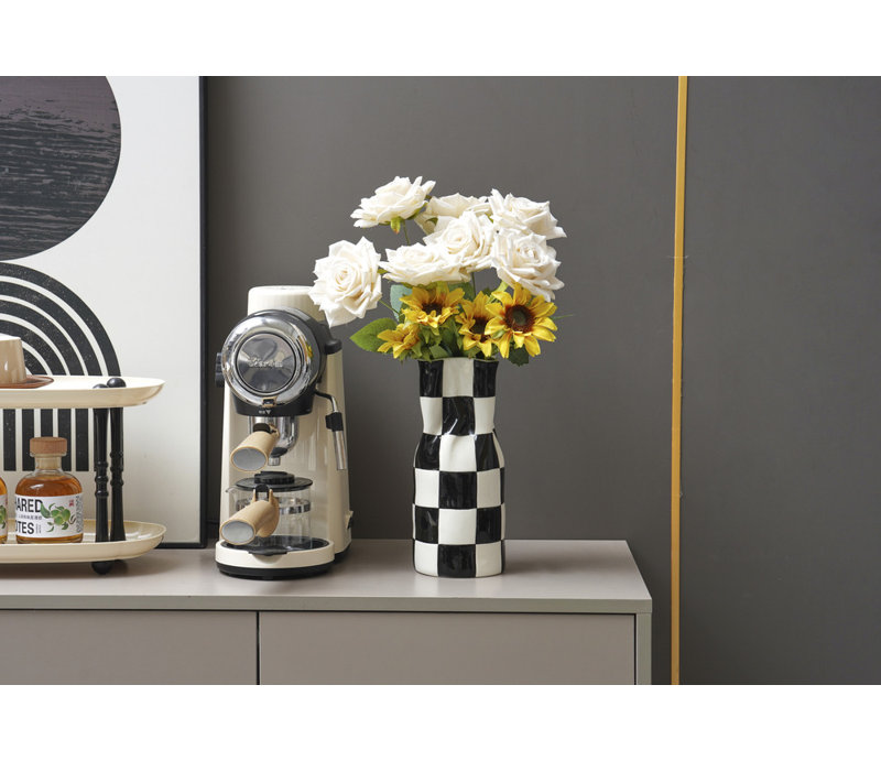 Ceramic Checker Vase For Home Decor, Aesthetic Decoration For Livng Room, Bedroom, Kitchen, Minimalism Abstract Flower Vase