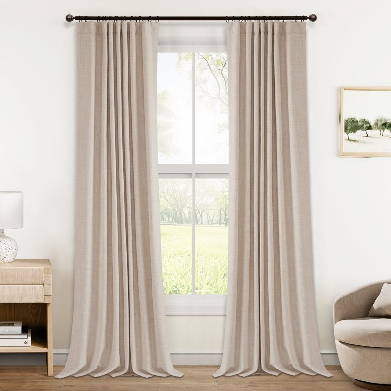 100% Blackout Curtains 50 Inch Faux Linen Thermal Insulated Blackout Drapes For Bedroom Window (Set Of 2 Panels), Oatmeal