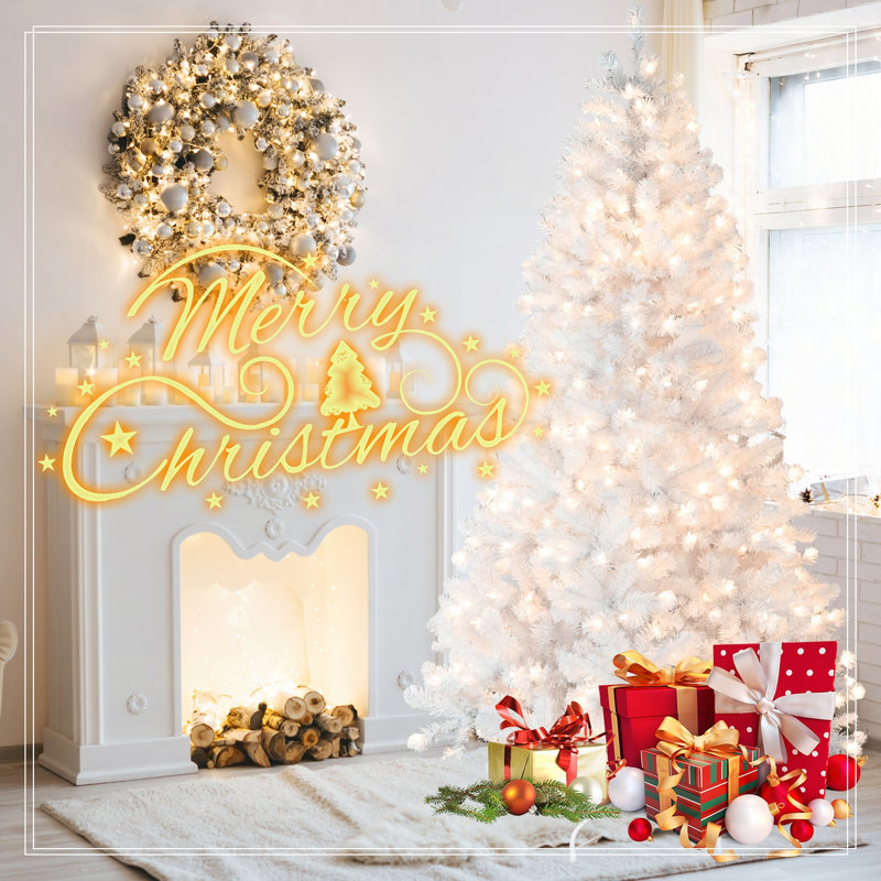 Arbre de Noël blanc 7,5 pi avec fil mémoire, 7.5"