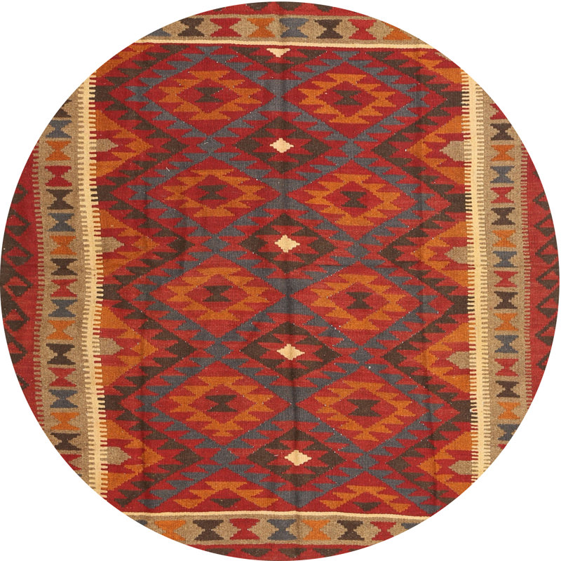 Tapis noir/orange/beige contemporain Meith, Rond 7 pi