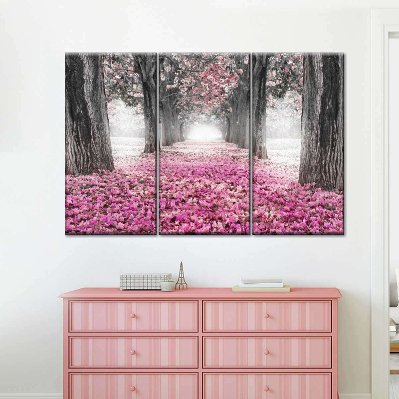 Ensemble de 3 pièces sur toile Cherry Blossom Path Pop, H 38 po x l 24 po x P 1,25 po