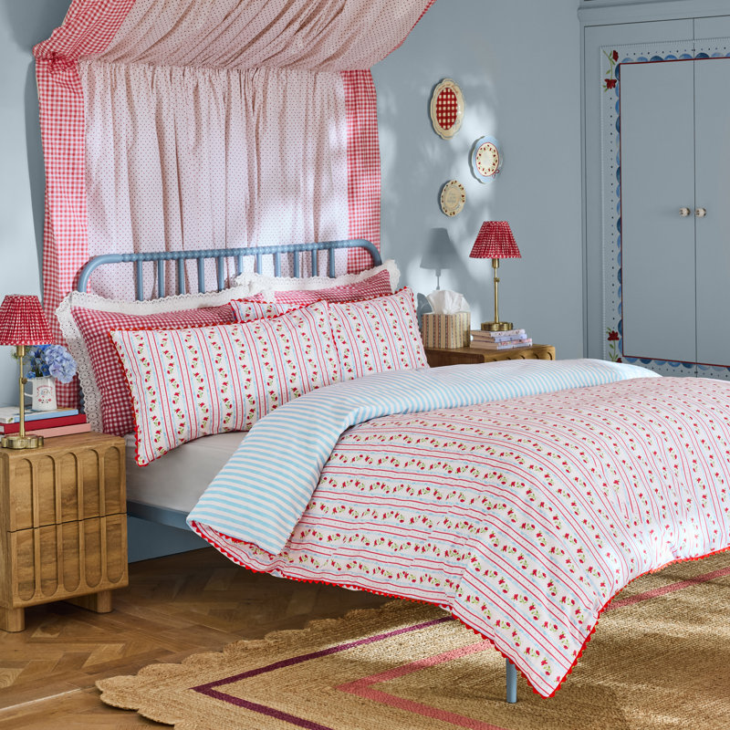 Treasure Floral Stripe Reversible Cotton Duvet Cover Set, Single