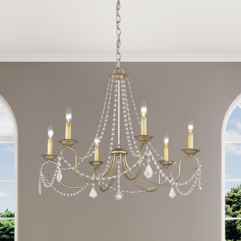 Antique Silver Leaf 6-Light Crystal Candelabra Chandelier