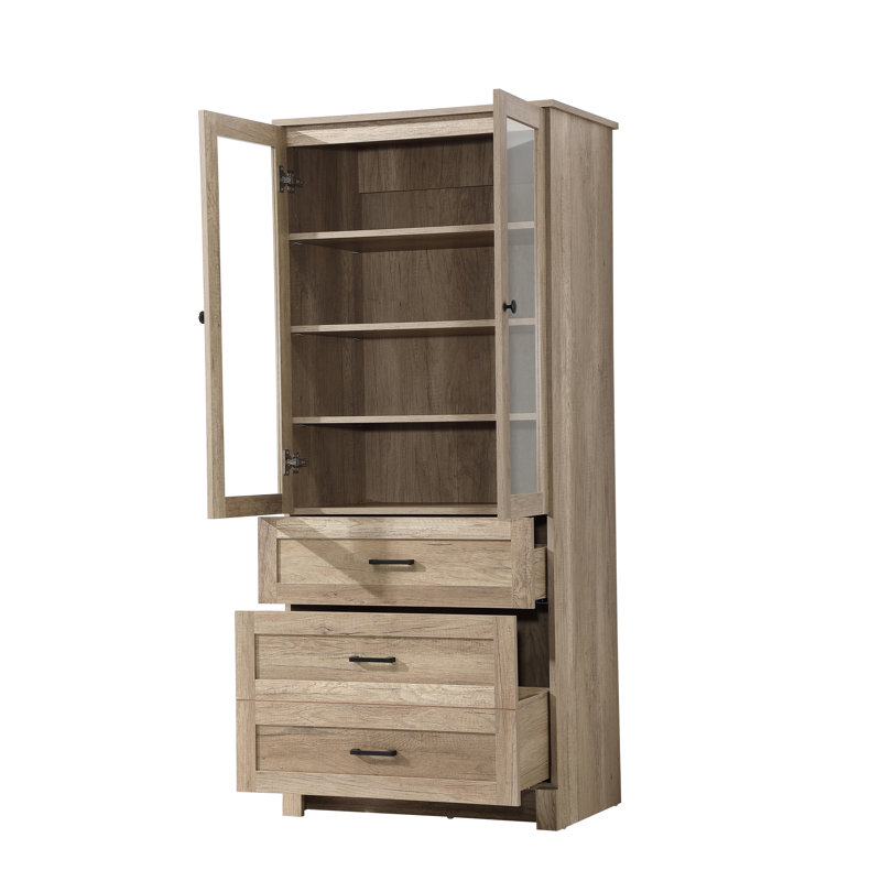 Armoire de rangement en verre pour salle de bain 28 pouces en chêne naturel, H 65 po x l 28 po x P 65 po, Chêne naturel