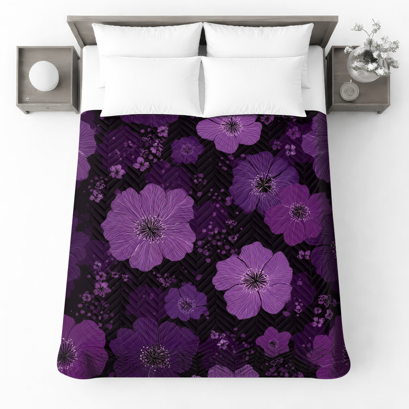 Couvre-lit matelassé à motif floral mauve toutes tailles, Lit simple