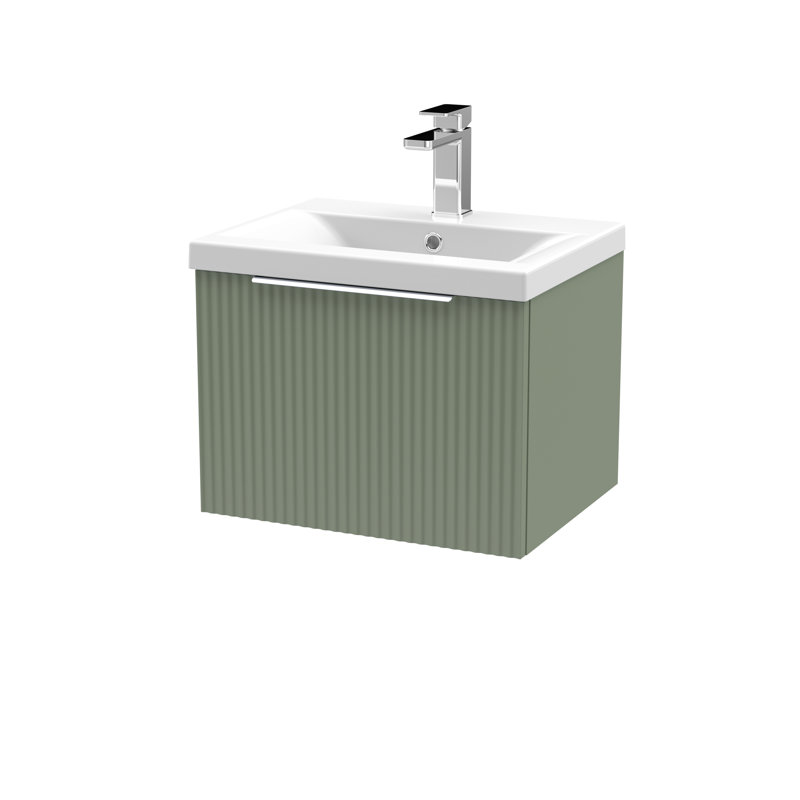 Fluted 510mm Single Bathroom Vanity with Drop In Vitreous China Basin, Green
