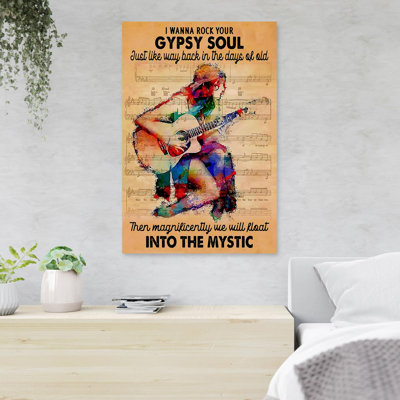 Colorful Girl Playing Guitar I Wanna Rock Your Gypsy Soul 1 Piece Rectangle Graphic Art Print On Wrapped Canvas