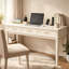 Bureau de coiffeuse à 3 tiroirs crème blanc, table de maquillage et d'écriture polyvalente pour la chambre à coucher, miroir non inclus