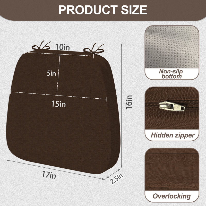 Coussins de chaise d'intérieur de 2,5 po d'épaisseur imperméables pour les chaises de salle à manger, 6, Brun