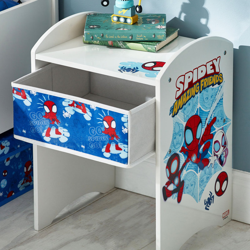 Marvel Spidey & Friends Bedside Table - Sturdy Engineered Wood Construction, Small Side Table with Drawer for Kid's Bedroom