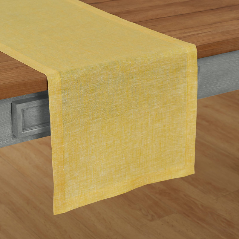 100% Pure Linen Table Runner - Athena, 108" x 14", Chambray Lemon Yellow