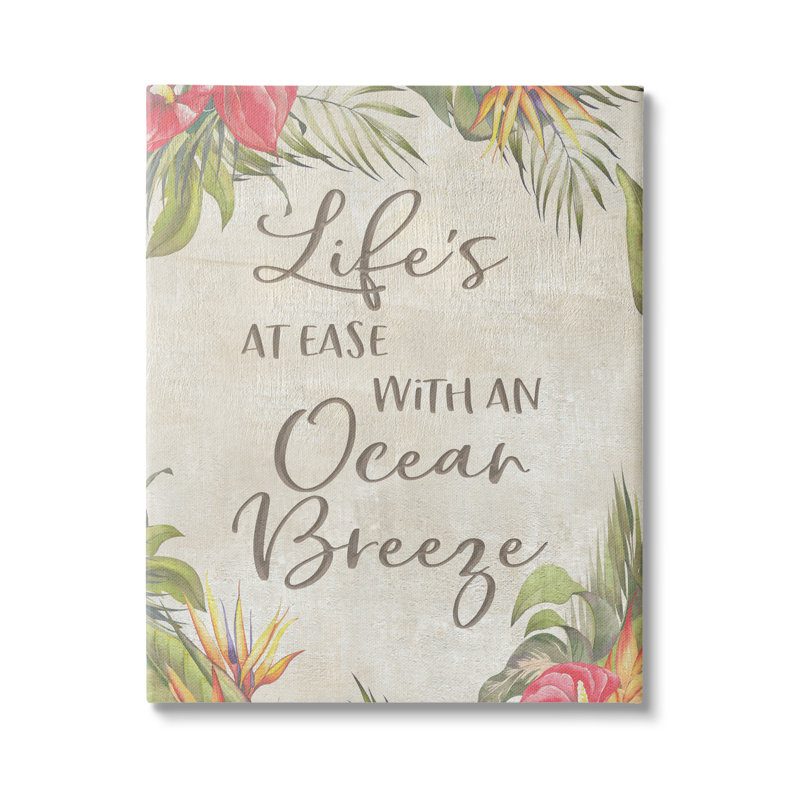 «Tropical Ocean Breeze Floral Border Summer» par CAD Designs - Art textuel sur, H 40 po x l 30 po x P 1,5 po, Toile tendue
