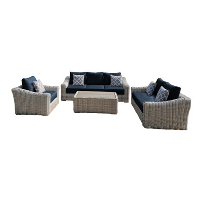Sommer Wicker 6 - Person Patio Conversation Set with Cushions