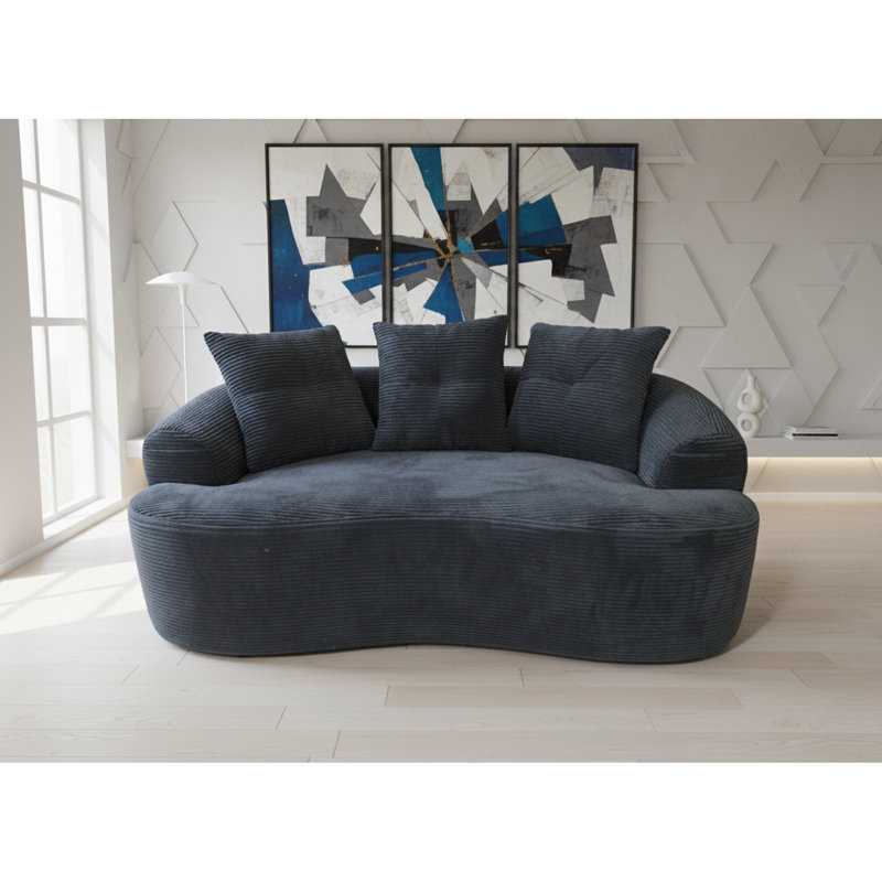 64,01 po incurvé avec assise moelleuse, 3 coussins décoratifs, noir, coussins à ressorts ensachés, sans assemblage, coin détente dans une petite pièce