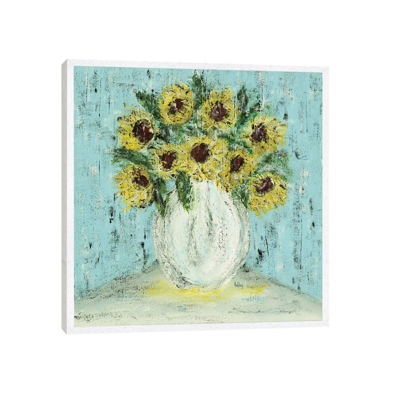 Vase Of Sunflowers by Ashley Bradley - Print on Canvas, 45.72 cm H x 45.72 cm W, White Framed