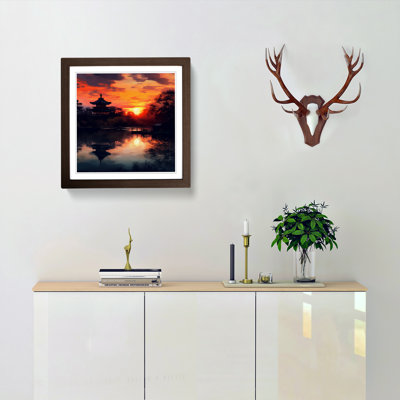 Japanese Sunset Impressionism No.3 - Single Picture Frame Print on Wood
