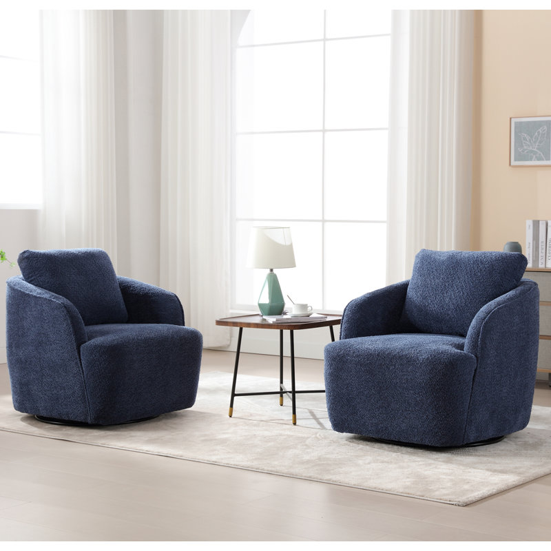 Upholstered Swivel Barrel Chair, Navy Polyester Blend