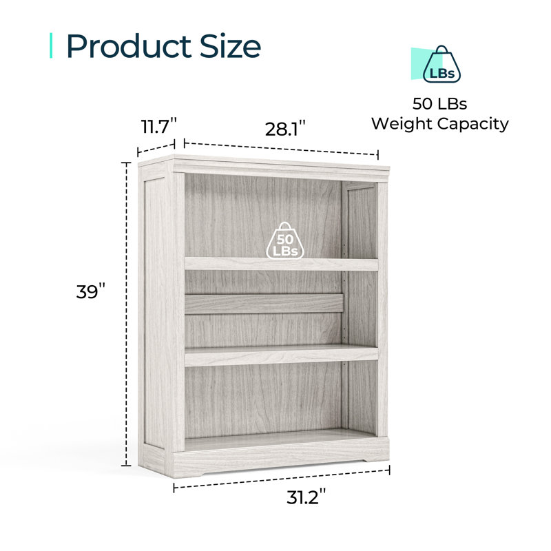 Bibliothèque standard en bois d'ingénierie avec tablettes réglables Breccan, Blanc