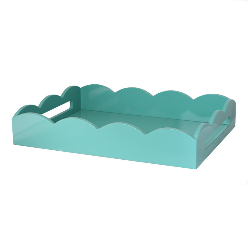 Plateau de repose-pieds laqué festonné, Turquoise, H 17 po x l 13 po x P 3,25 po