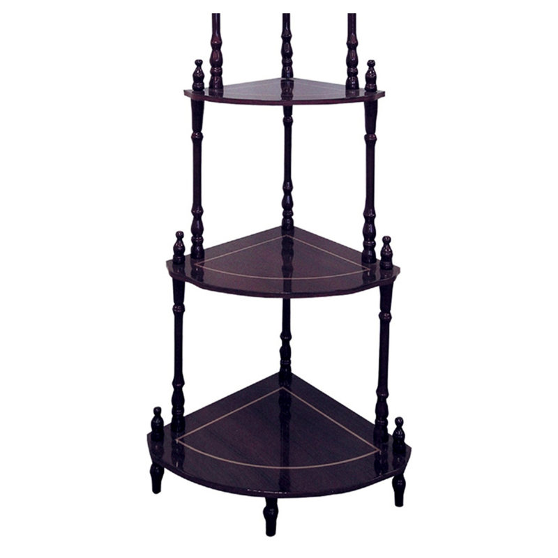 Étagère d'angle sur pied en bois à 4 niveaux, 99 cm de hauteur, finition cerisier