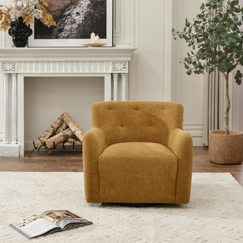 Fae Chenille Upholstered Swivel Armchair, Golden Ochre Textured Chenille