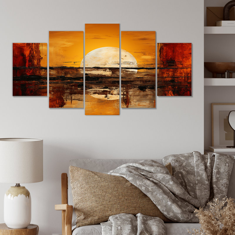  «Moon Sunset Farmhouse Meadow - Farm Windows Multipanel Wall Art Set