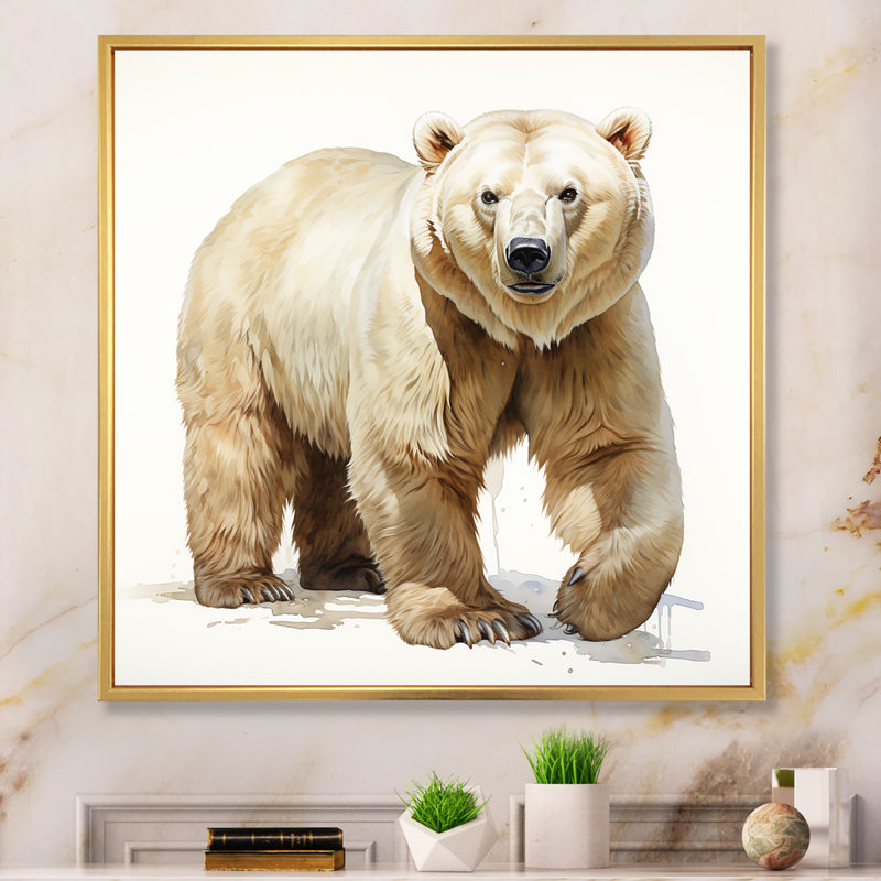 Ours blanc d'hiver II - ours 2, art mural, Cadre flottant doré, H 30 po x l 30 po x P 1,5 po