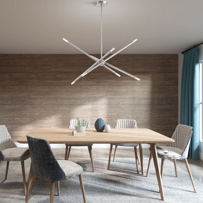 Poco 8 - Light Dimmable Sputnik Modern Linear Chandelier, Brushed Nickel