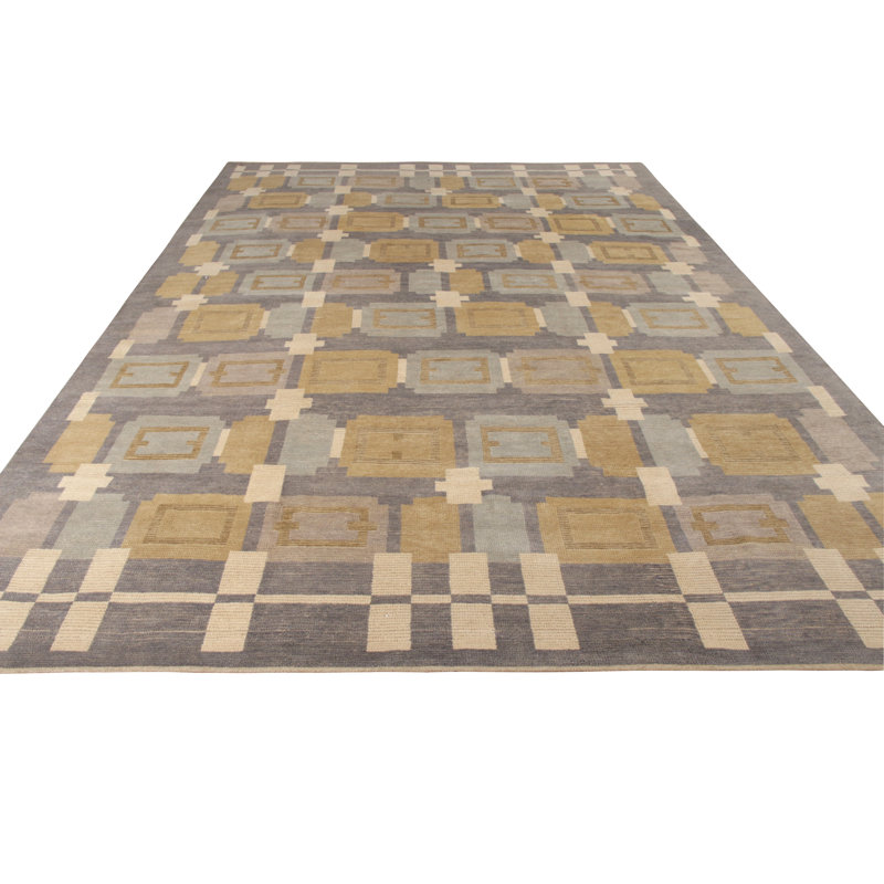 Scandinavian Hand Knotted Wool Geometric Area Rug, Rectangle 5' x 8'