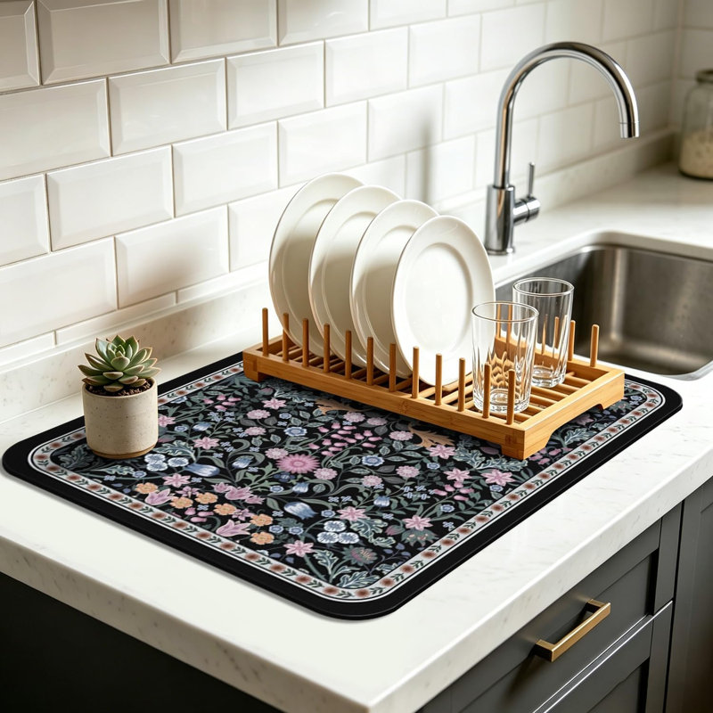 Tapis de vaisselle Vintage Floral 16 x 24 po, tapis de cuisine pour tapis de cuisine très grand et absorbant