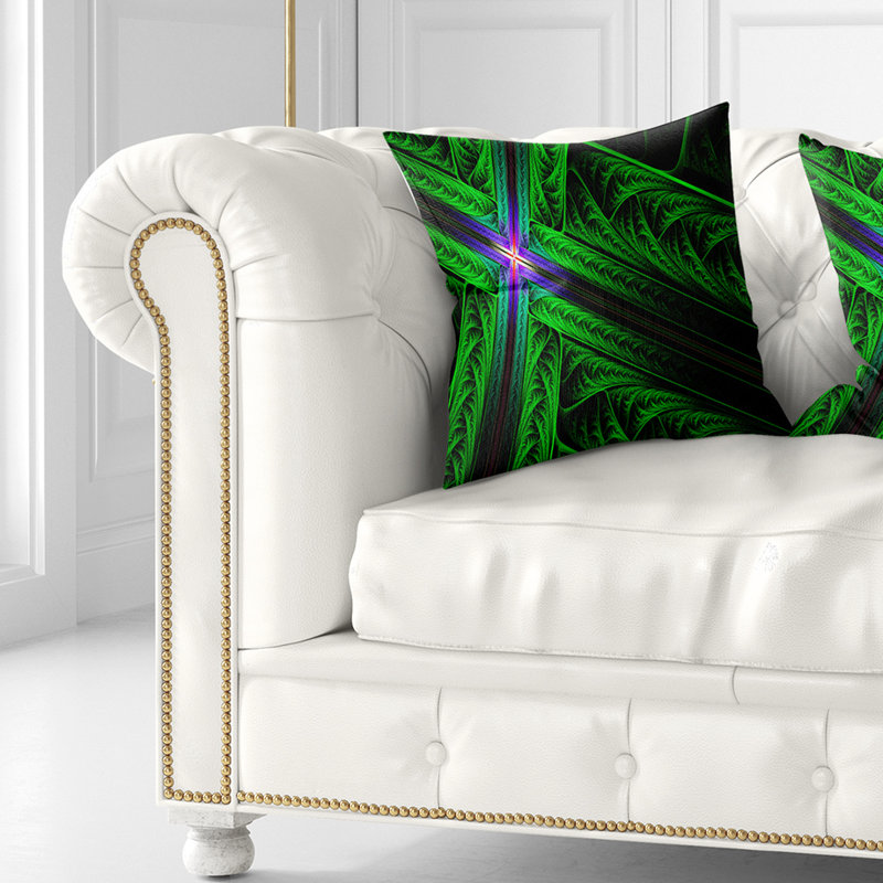 Fractal Cross Design - coussin imprimé abstrait, 18 po x 18 po, Coussin décoratif, Vert