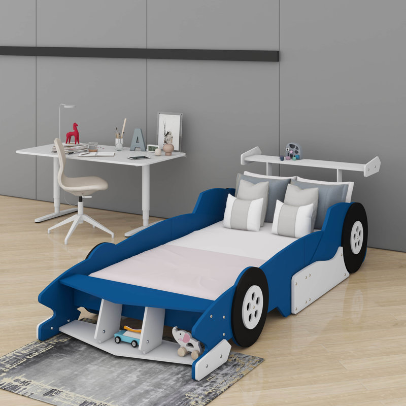 Lit plateforme avec roulettes Race, Bleu / blanc