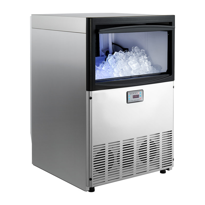 Machine à glaçons commerciale, 200 lb / 24 h avec capacité de rangement de 50 lb, encastrée / autoportante / sous le comptoir, machine à glaçons en acier inoxydable avec affichage DEL et autonettoyante, pour bar maison