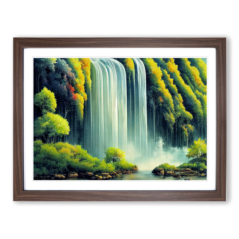 Lush Waterfall Vol.1 1 Piece Single Picture Frame Painting, 46cm H x 64cm W x 2cm D, Walnut