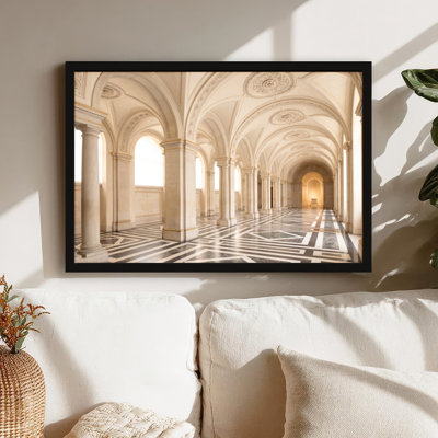 Black Wood Framed，Canvas Wall Art for Living Room, Bedroom, Office or Entryway – Decorative Wall Decor with Architectural Corridor