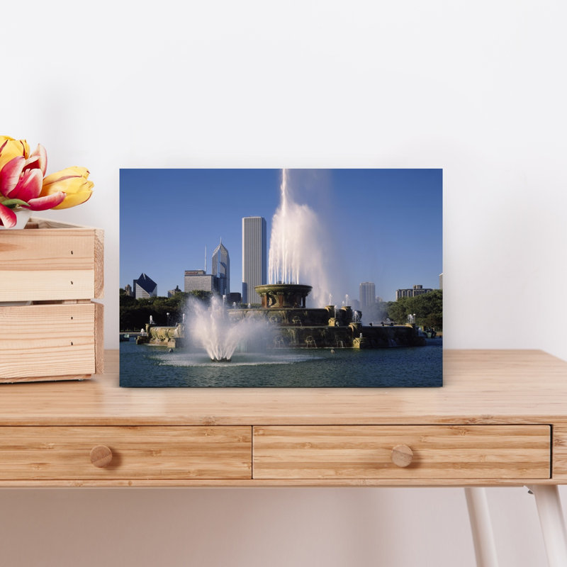 Fountain In A Park Buckingham Fountain Grant Park Chicago Cook County Illinois USA by Ron Schramm - Wrapped Canvas Print