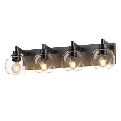 4-light Matte Black Vanity Light With Clear Glass Globe Shade,for Bathroom, Kitchen, Bedroom