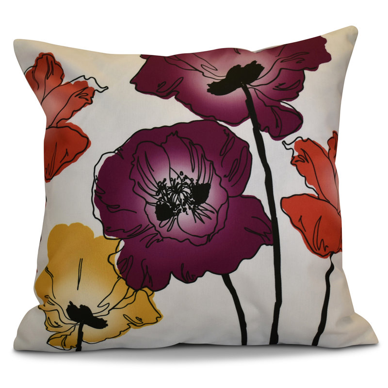Housse et insert de coussin carré extérieur Poppies, 20 po x 20 po, Mauve
