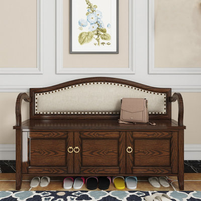 Banc de rangement rembourré pour chaussures en noyer