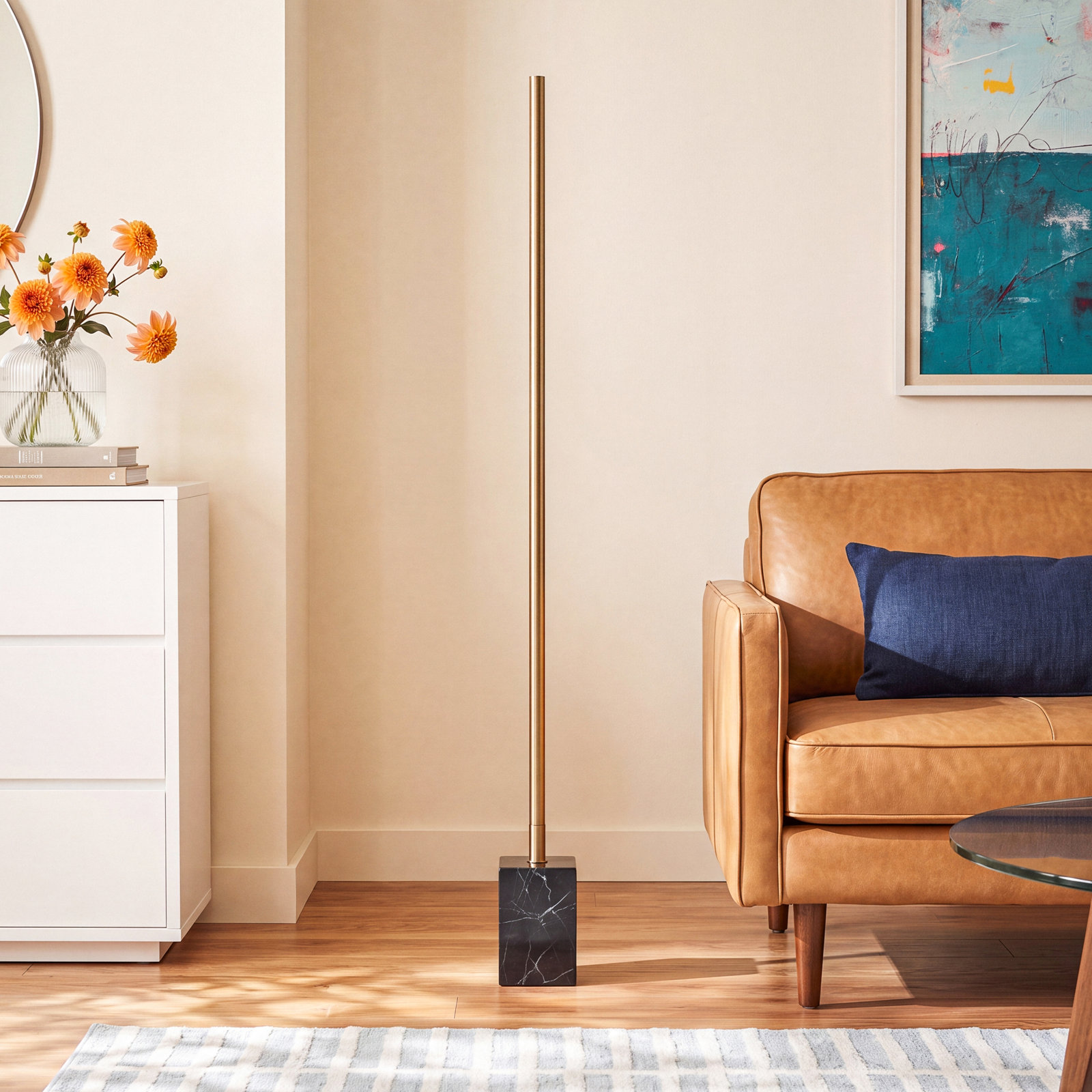Ericson 65'' Dimmable Floor Lamp, Antique Brass/Black Marble