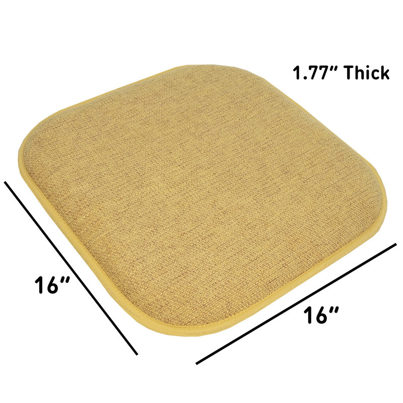 Alexis Memory Foam No Slip Back 16" x 16" Chair Pad Cushion, Gold, 6-Pack