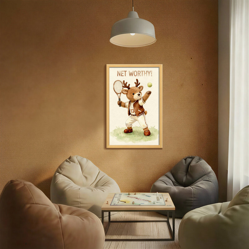 Animals Net Worthy Bear Tennis Player, 24" H x 16" W