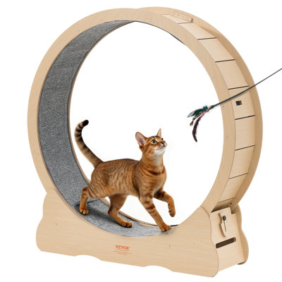 Cat Exercise Wheel, 48 in Wooden Cat Running Wheel for Indoor Cats up to 28 lbs, Cats Treadmill with Carpeted Runway & Locking Mechanism, Quiet Roller Kitten Sport Toys for Pets Fitness & Health