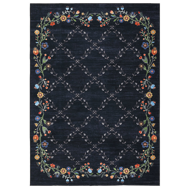 Floral Machine Washable Rugs for Living Room Non-Slip Farmhouse Accent Rug  Foldable Thin Indoor Carpet Stain-Resistant Modern Floor Mats for Bedroom, Nursery, Dining Room