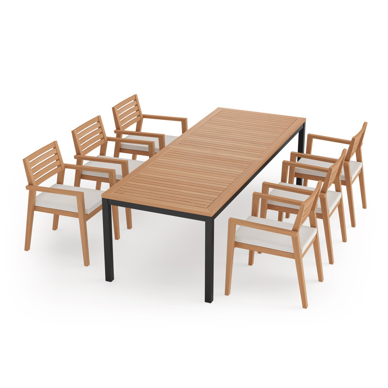Outdoor Furniture Rhodes 7 Piece Dining Set with 96 in. Table, Natural Teak, Canvas Regatta Sunbrella® Canvas