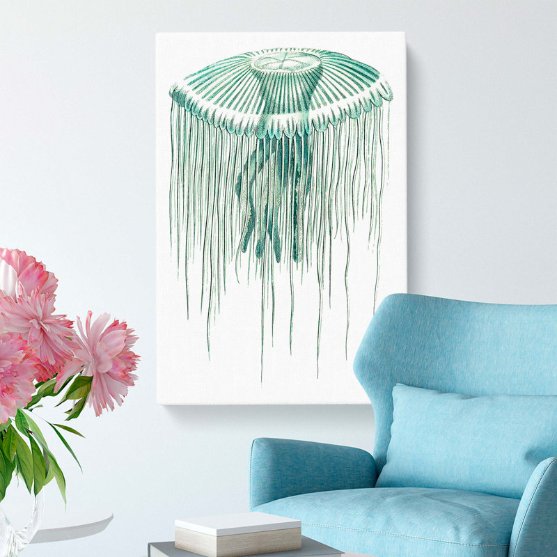 Green Jellyfish by George Shaw - Wrapped Canvas Painting, 50cm H x 35cm W x 3cm D