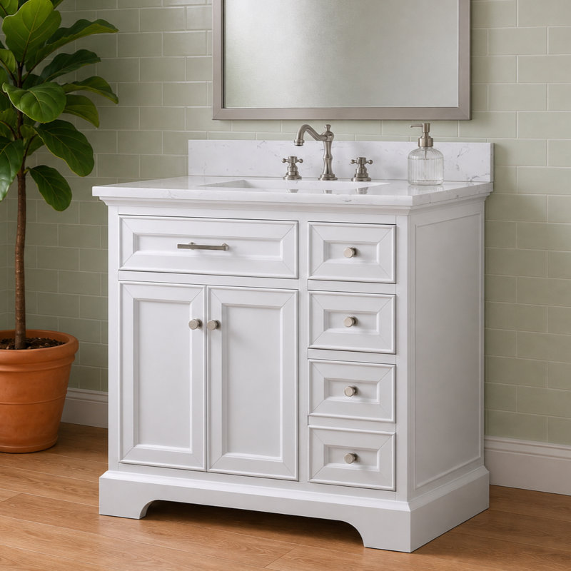Currahee 36" Single Bathroom Vanity Set, White/Brushed Nickel