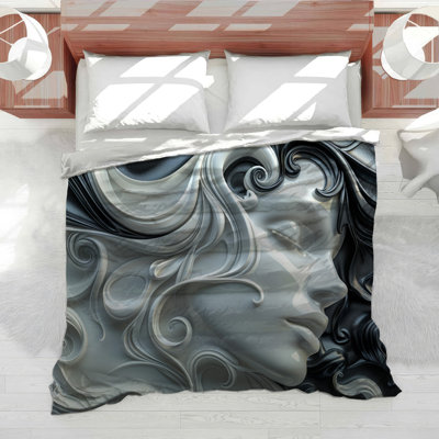 Face Silhouette Portrait Microfiber Duvet Cover