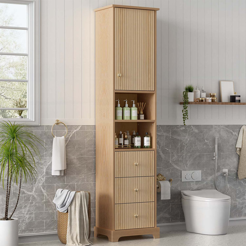 Grande armoire autoportante avec tablette réglable, 3 tiroirs, rangement ouvert