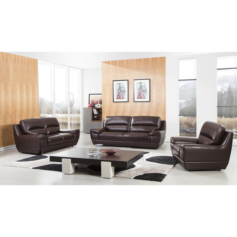 Kuhns Pillow Top Arm Sofa, Brown Genuine Leather